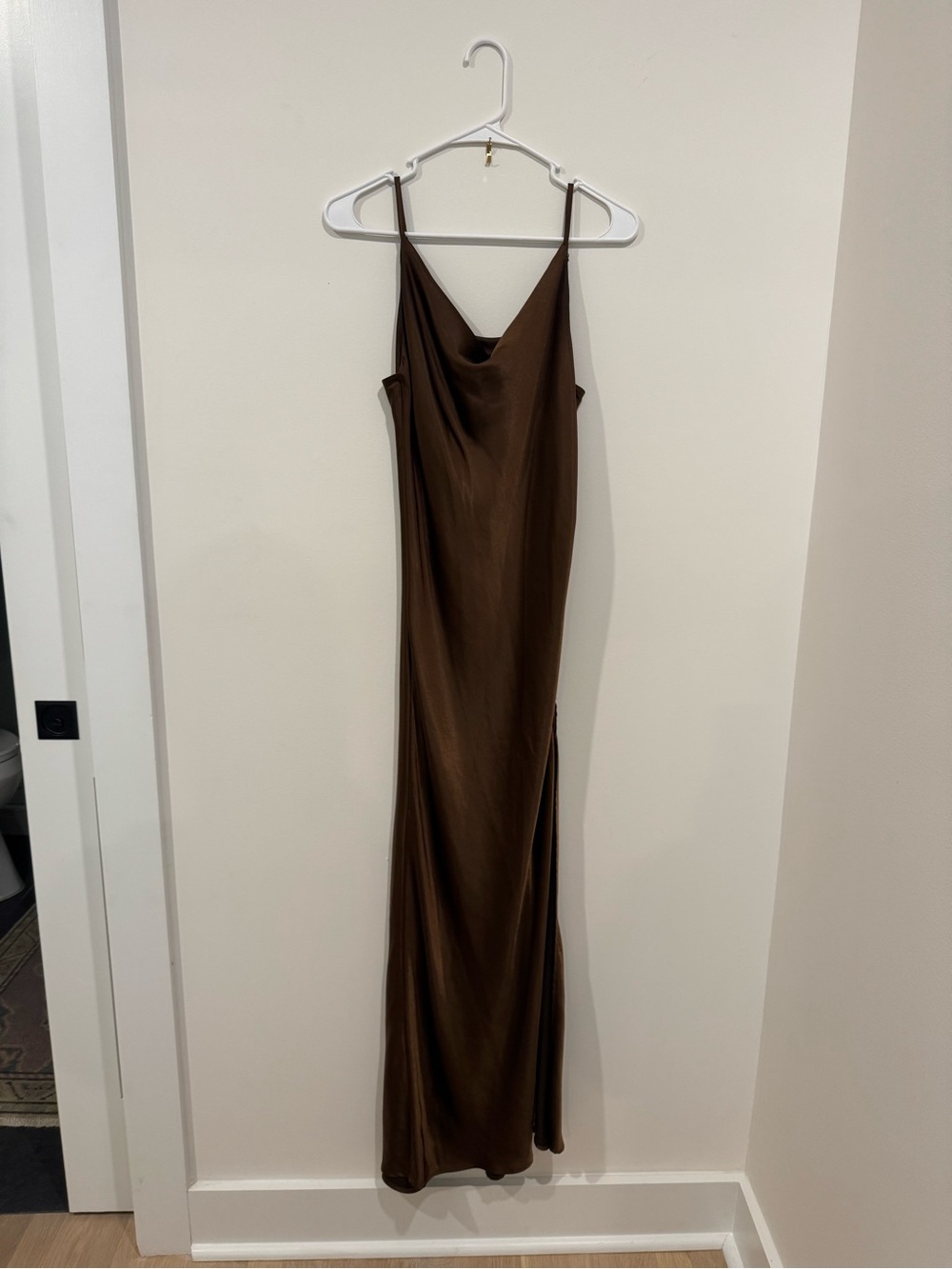 Audrey 3+1 Brown Satin Slip Maxi Dress with Cowl Neck
